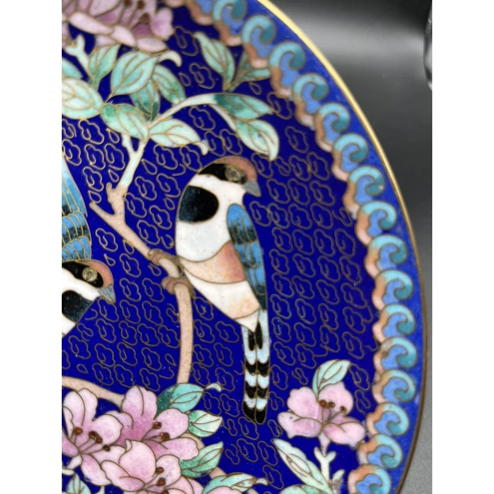 Vintage Blue Cloisonne Brass Enamel 7.25